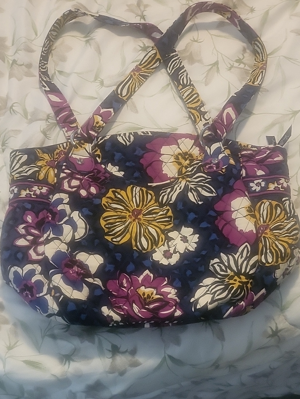 Vera Bradley NWOT Quilted Floral Tote Bag in Purple, Navy & Yellow- SO CUTE!!